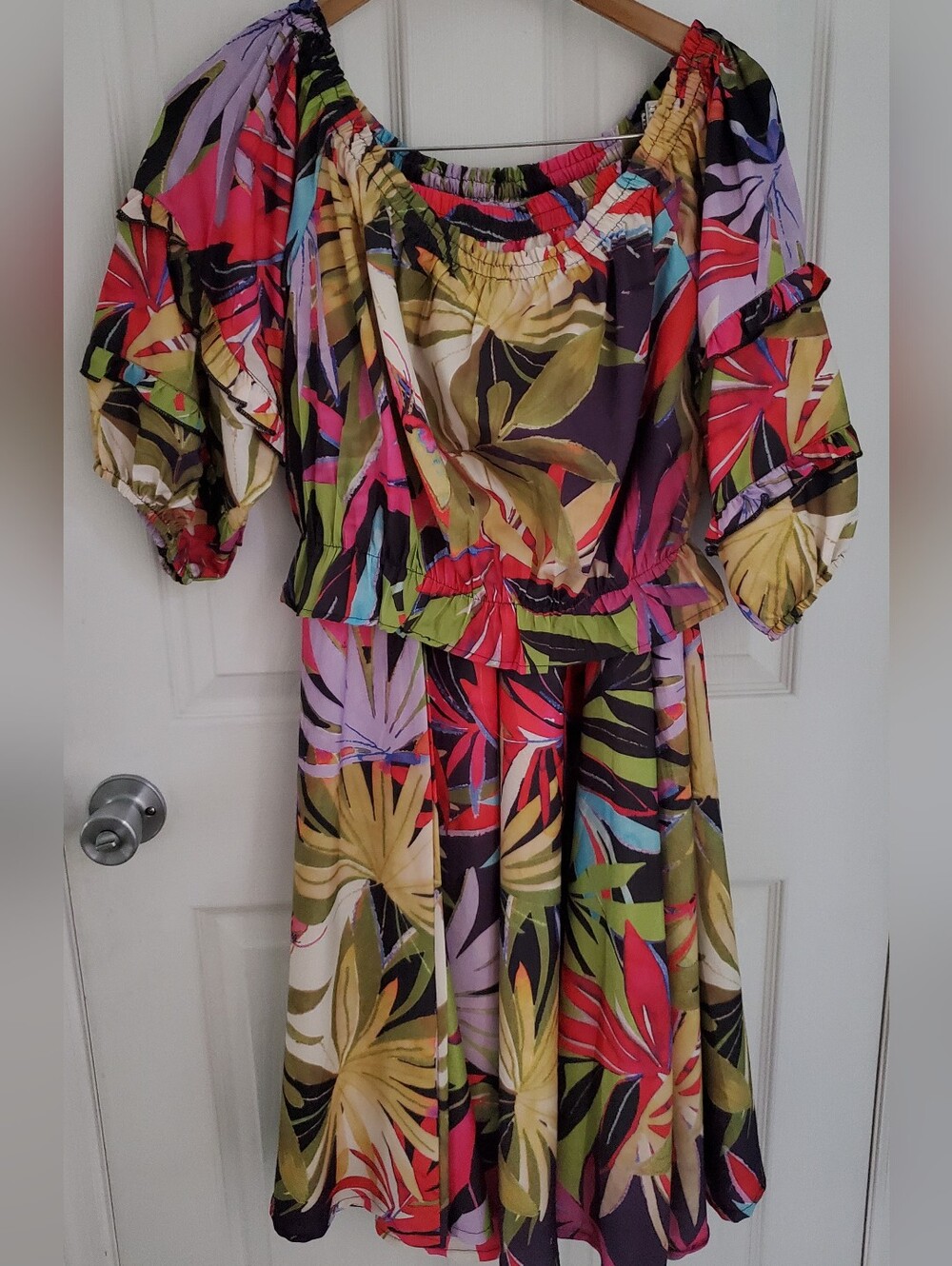 Rachel Zoe Off-Shoulder Crop Top & Maxi Skirt Tropical Matching Set L/M Cruise